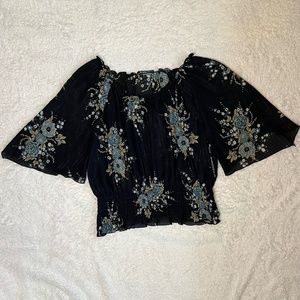 Navy Blue Floral Blouse